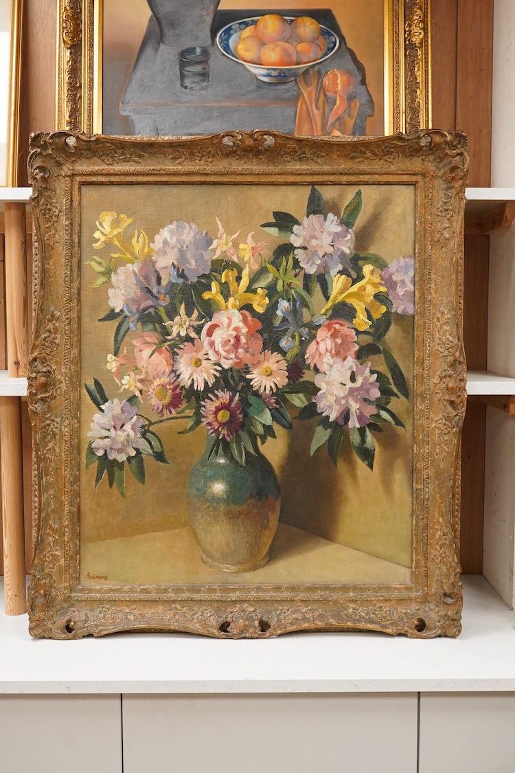 John Thomas Young Gilroy (1898-1985), Still life of flowers in a vase, signed, details verso, oil on canvas, 75 x 62cm